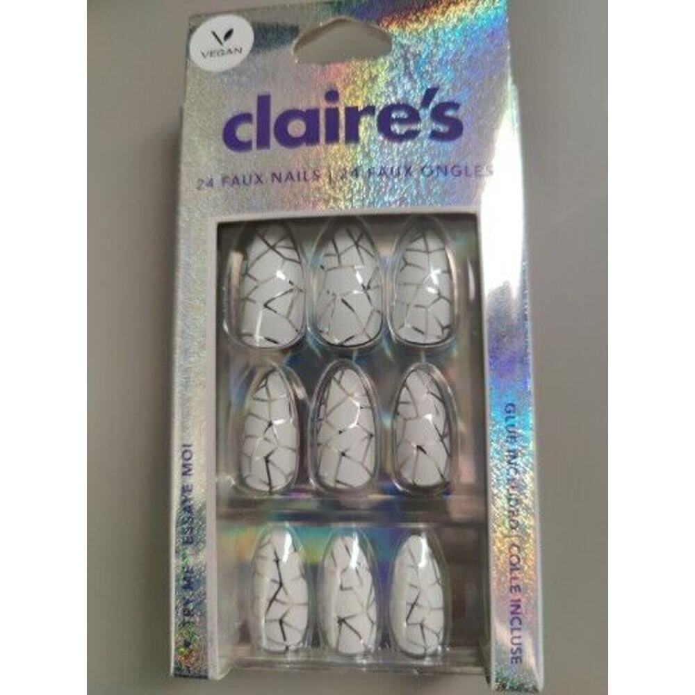 Fake Nails Claire's 24 Faux White Winter Theme Print New Vegan Ice Pattern